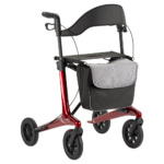 Carbon-rollator-rood-met-tas-en-rugsteun